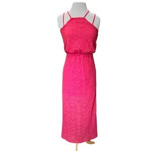 City triangles halter maxi Dress women's small eyelet pattern